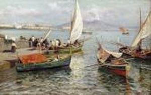 Fischer Im Hafen Von Neapel. by Attilio Pratella