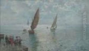 Marina Al Tramonto Con
Barche E Pescatori by Attilio Pratella
