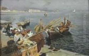 Barche E Pescatori A Mergellina by Attilio Pratella