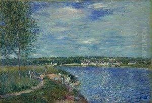 Washerwomen, near Champagne by Alfred Sisley