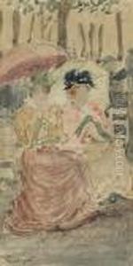 Two Women Seated With Parasols In A Park by Maurice Brazil Prendergast