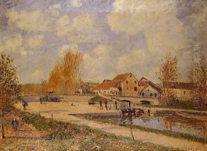 The Bourgogne Lock at Moret, Spring by Alfred Sisley
