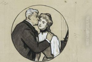 Le Baiser, Projet De Vignette De Forme Ronde by Rene Xavier Francois Prinet