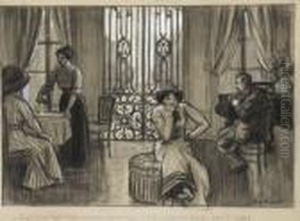Femme Pensive Dans Un Cafe, Illustration Pour "l'enchantement" - view 1