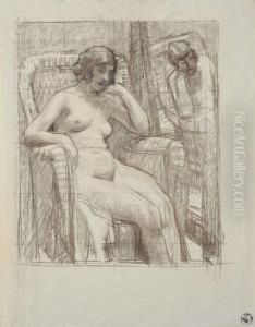 Nudo Femminile Su Una Poltrona Allo Specchio by Rene Xavier Francois Prinet