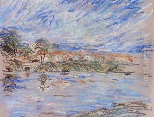 View of a Village by a River by Alfred Sisley