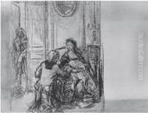 Scena Di Corteggiamento In Costume by Rene Xavier Francois Prinet