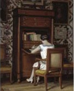 Femme A Son Secretaire by Rene Xavier Francois Prinet