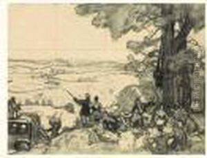 Etude Pour Le Gouter Sur L'herbe by Rene Xavier Francois Prinet