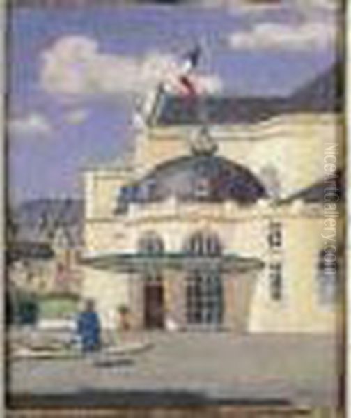 Cabourg, Le Casino Huile Sur Panneau, Signee En Bas A Droite. by Rene Xavier Francois Prinet
