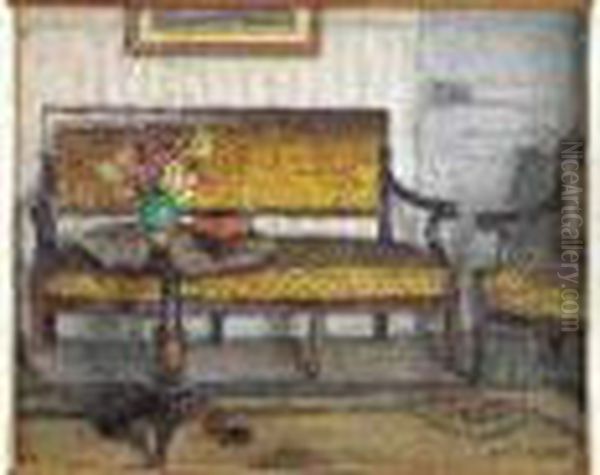 Le Salon Restauration Huile Sur Toile Signee En Bas A Droite. - view 1