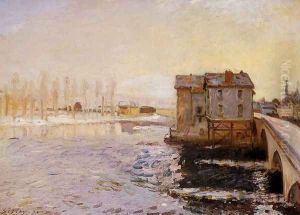 The Moret Bridge and Mills under Snow by Alfred Sisley