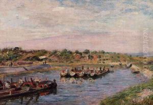 Idle Barges on the Loing Canal at Saint-Mammes