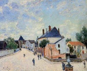 Street in Moret(Porte de Bourgogne from across the Bridge) by Alfred Sisley