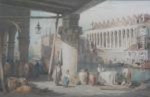 Figures And Gondoliers On The Grand Canal, Venice by Samuel Prout