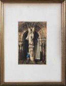 A Man Standing At The Door Of A Continental Cathedral by Samuel Prout