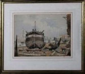 A Shipyard With Men At Work On The Indispensable Of Rotherhithe by Samuel Prout
