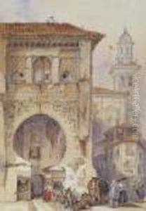 A Town Scene By A Doorway In Granada by Samuel Prout