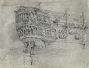 Study Of The Stern Quarter Of A Warship by Samuel Prout