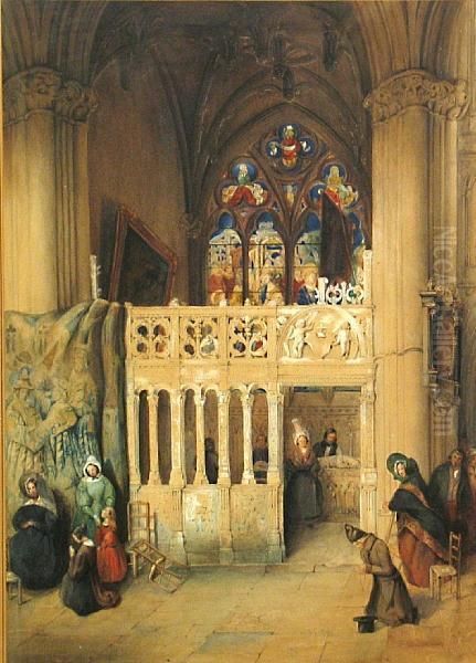 A Courtyard; A Church Interior - view 1