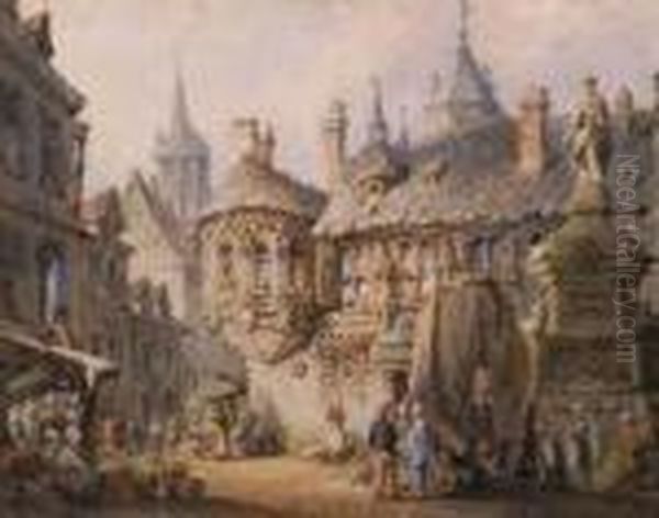 Figures In A Continental Street Scene - view 1