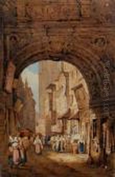 Figures In A Busy Northern European Street Scene - view 1