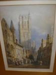 Continental Street Scene With Figures by Samuel Prout