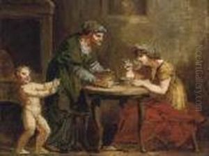 An Old Woman Serving A Lady Seated At A Table, With A Childattending by Pierre-Paul Prud'hon