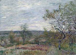 Windy Day at Veneux (also known as La campagne aux Environs de Veneux) by Alfred Sisley