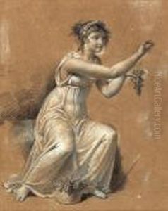 A Seated Woman In Classical Dress Holding A Bunch Of Grapes