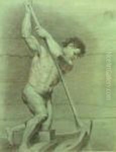 Academic Study Of A Male Nude Standingfull-length Holding An Oar by Pierre-Paul Prud'hon