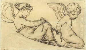 Psyche Et Amour, Etude Pour Les Bras Du Fauteuil De L'imperatrice Marie-louise by Pierre-Paul Prud'hon