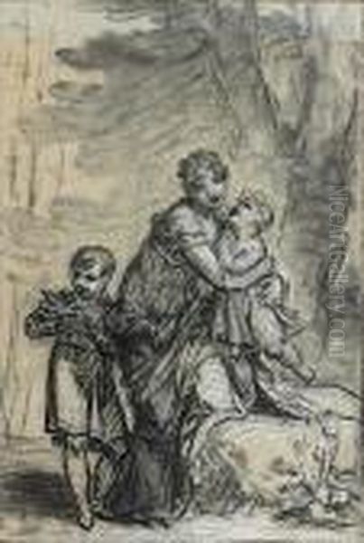La Reine Hortense Et Ses Deux Enfants Dans Un Parc - view 1