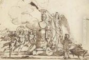 Un Ange Couronnant Un Buste D'homme Sur Un Piedestal Avec Des Angesdansant Un Ange Couronnant Un Buste D'homme Sur Un Piedestal Avec Des Angesdansant