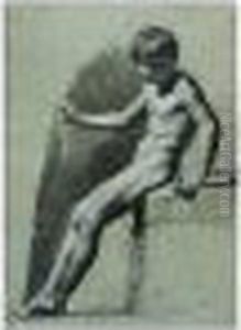Seated Male Nude, Holding A Staff