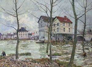 Les moulins de Moret--hiver by Alfred Sisley