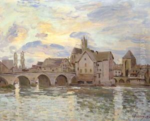 Le pont de Moret au soleil couchant by Alfred Sisley