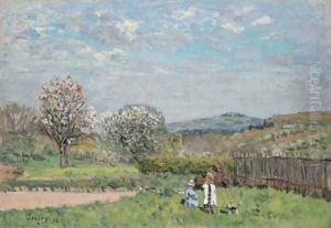 Enfants jouant dans la prairie by Alfred Sisley