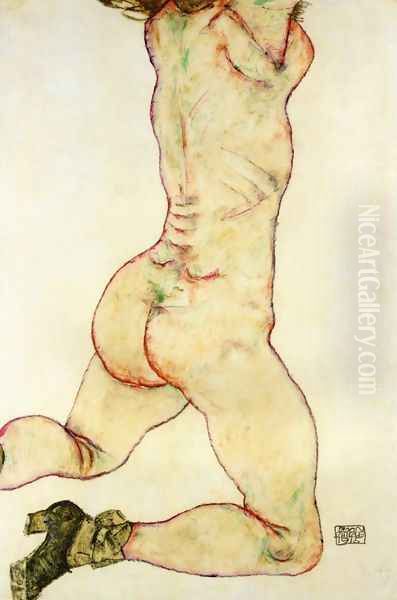 Kneeling Female Nude Back View - view 1