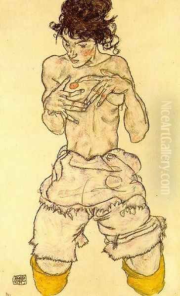 Woman touching her breast - view 1