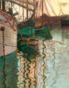 Sailing ships in the waves-exciting water (the harbour of Trieste)