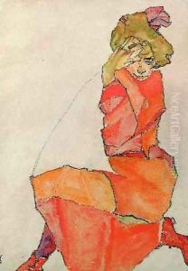 Kneeling Girl in Orange-Red Dress