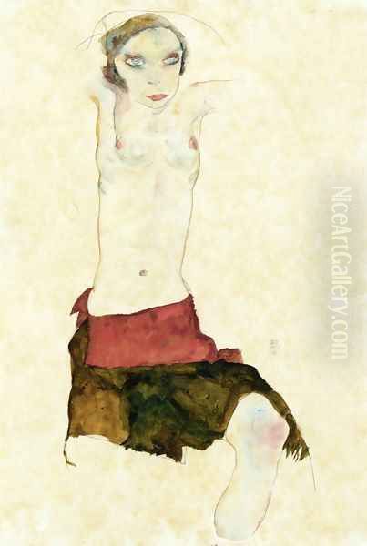 Semi-Nude with Colored skirt and Raised Arms - view 1