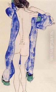 Standing Female Nude In A Blue Robe by Egon Schiele