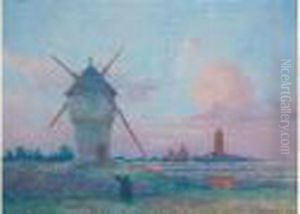 Moulin En Vue Du Village De Batz/mer by Ferdinand Loyen Du Puigaudeau