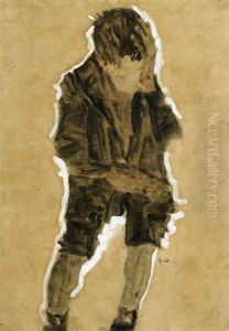Boy With Hand To Face by Egon Schiele