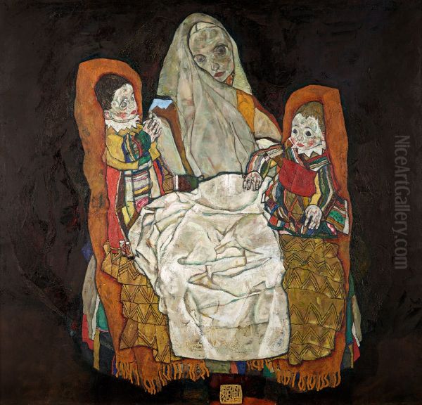 Mother with two children - view 1