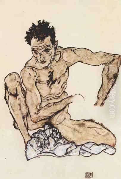 Squatting male act (selfportrait) - view 1