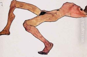 Sitting male act by Egon Schiele