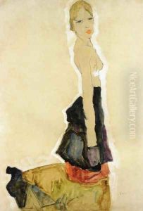 Kneeling Semi Nude by Egon Schiele